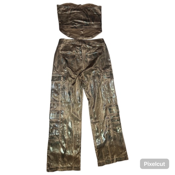 Ava Metallic Pant Set - Taupe - Picture 3 of 8